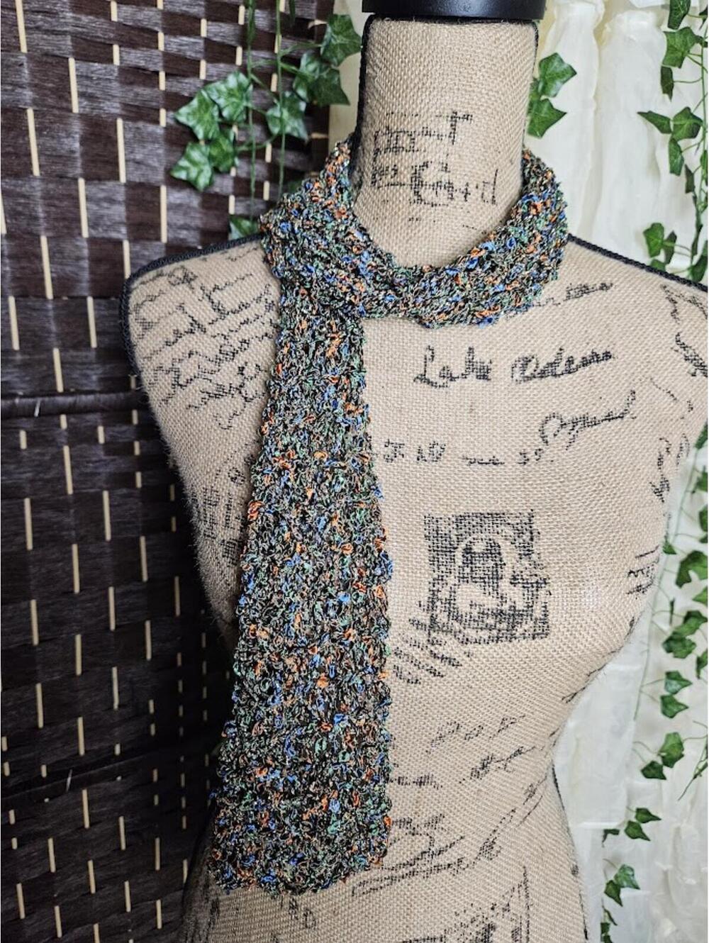 Multicolor Textured Knit Scarf Boho Earthy Cottagecore Fairy